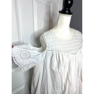 Crown & Ivy Womens Cold Shoulder White Eyelet Blouse Top Size 3X Boho Plus
